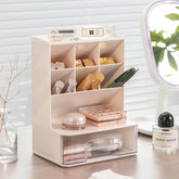 Slop Desktop Storage Box With Drawer, Classify Drawer Type Storage Box, 6 Compartment Multipurpose Organizer With Drawer, Rounded Corners Desk Stationary Organizer, Office School Inclines Desk Pen Organizer